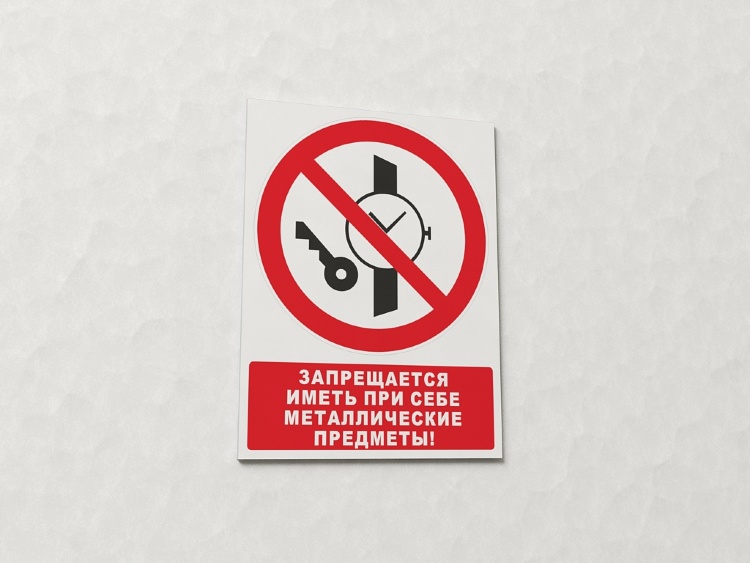 Знак Запрещается иметь при себе металлические предметы (с поясняющей надписью) (арт. ЕР13)